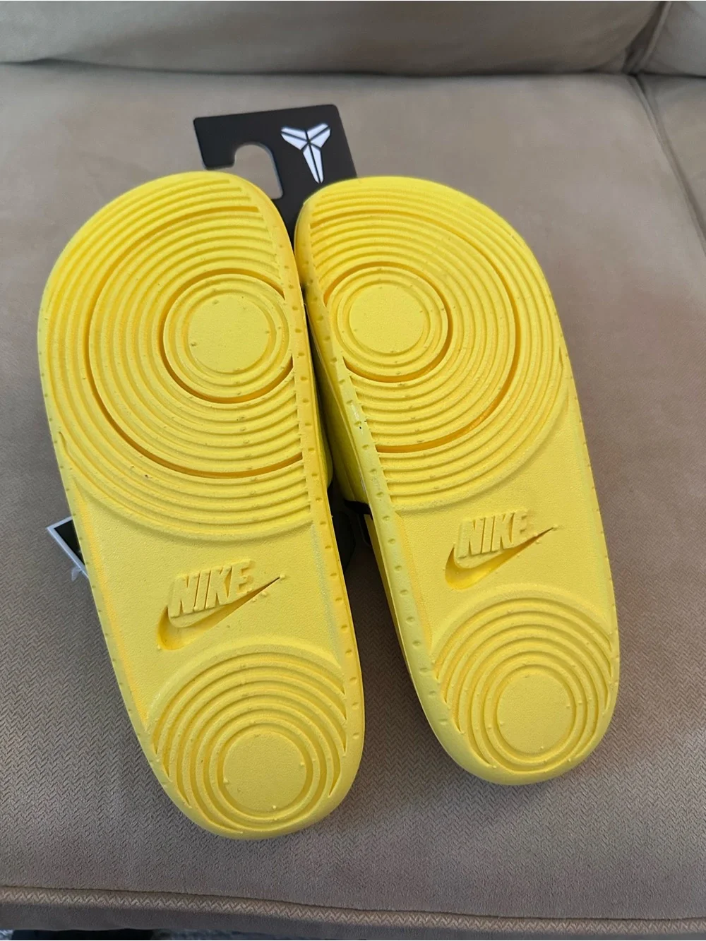 Men’s Kobe 6 Yellow Slides with Black Logo Accent